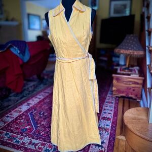 NWT Talbots Linen Yellow Sleeveless Wrap Dress Sz. 12 P